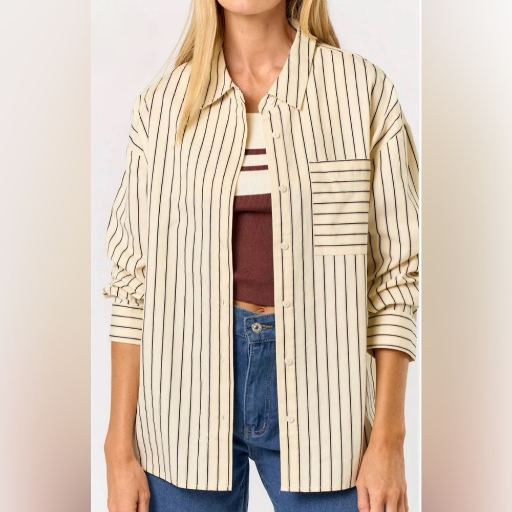 Cotton On Oversized Dad Shirt Button Striped Large